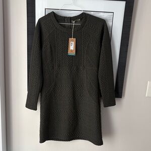 PrAna Macee Dress Dark Olive Heather Textured Knit Long Sleeve Size S NWT